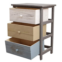 Rebecca Mobili Comodino vintage, cassettiera con 3 cassetti, legno paulownia, grigio beige blu, camera salotto - Misure: 56 x 40 x 29 cm (HxLxP) - Art. RE4883