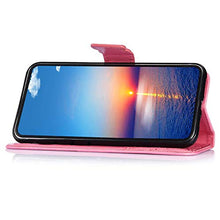 Saceebe Compatibile con Huawei Mate 10 lite Custodia pelle Cover a libro Portafoglio Flip Case [Custodia in pelle goffrata con fiori e farfalle con cordino] anteriore e posteriore Bumper Case,rosa