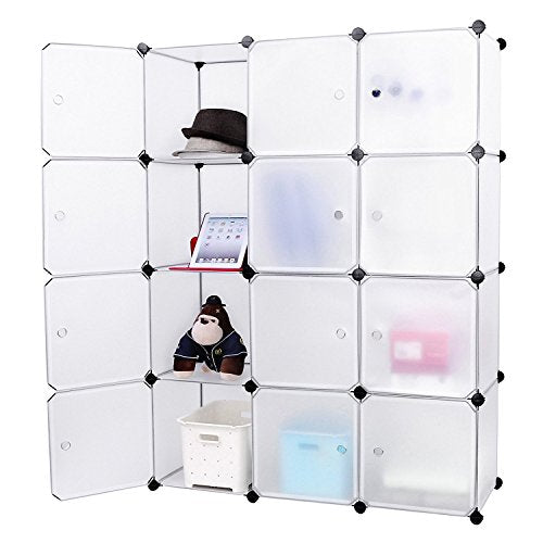 EGLEMTEK Mobile modulare Quadrato 12 Scomparti Cubo Armadio Armadietto Guardaroba Scaffale Scarpiera Mobiletto da Bagno (112 x 37 x 148 cm) (Bianco)