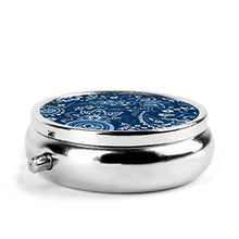 Blue Soma Paisley - Contenitore rotondo per pillole a 3 scomparti, in metallo, per medicina e vitamina