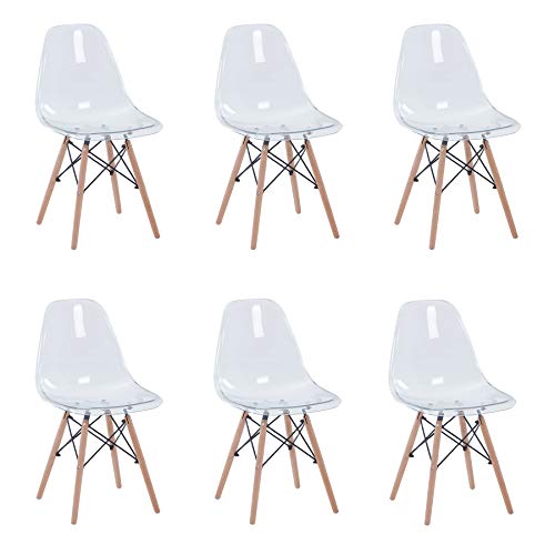 Uderkiny Set di 4/6 sedie sedie Trasparenti con Gambe in faggio Adatte per sedie da Pranzo in Soggiorno Cucina e Ufficio (Trasparenti-6)