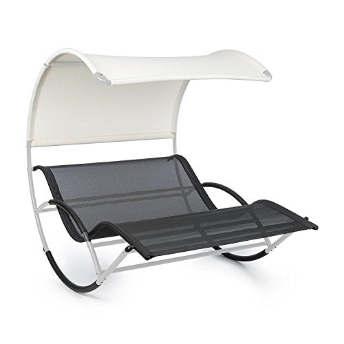 Blumfeldt The Big Easy - Divano da Giardino a Dondolo, Lettino, Ergonomico, Resistente alle intemperie, Tetto Impermeabile, Protezione Raggi UV, Uso Interno o Esterno, Max. 350 kg, Argento