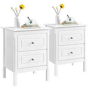 Yaheetech Set 2 Comodini Camera da Letto Comodino con 2 Cassetti Tavolino Moderno Mobiletto da Letto Stile Shabby Chic Tavolino Lato da Salotto Divano 48 x 40 x 61 cm Bianco