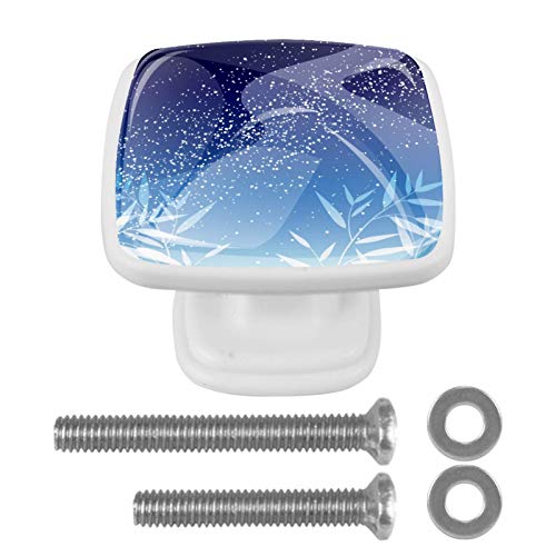 Set di 4 maniglie rotonde per armadio da cucina, credenza, cassettiera, cassettiera, con viti, per cucina, comò, armadietto, bagno, guardaroba, via lattea giapponese e bambù, colore: blu