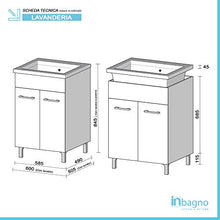 Inbagno Mobile Lavatoio, L.60xP.50xH.86.5, Bianco Lucido, vasca in Ceramica, con Strofinatoio integrato