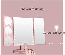 LBWARMB Trucco Specchio con luci Rosa a LED Make up Specchio Desktop Tri-Fold HD Beauty Trucco Specchio Pieghevole con Funzione di Memoria dimmerabile tattile Specchio cosmetico