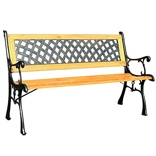 Panchine Park Garden Terrace Panchina da Esterno, Panchine da Salotto Resistenti alle intemperie con Struttura in ghisa e Legno massello anticorrosivo, Panchina da Cortile a 2-3 posti con braccioli