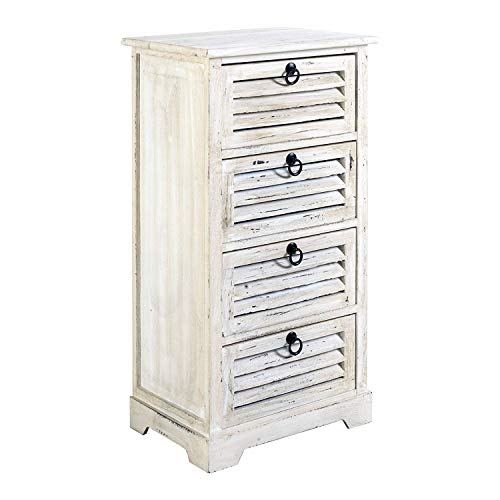 Rebecca Mobili Cassettiera piccola, mobile bagno 4 cassetti bianco, legno paulownia, shabby chic, per camera bagno - Misure: 81 x 42 x 29 cm (HxLxP) - Art. RE4554