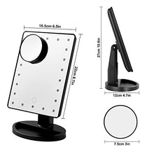 Wopeite Specchio per il trucco con Luci 22 LED e Ingrandimento 10X Specchietto per Il Trucco con Touch Screen Due Modalità di Alimentazione Rotazione 180° Nero
