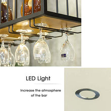 RUXMY Armadio per Vino Bar Portabottiglie da Parete con LED Downlight Portabottiglie in Vetro sospeso Grande scaffale a Doppio Strato Decorazione da Parete in Legno e Ferro - Nero