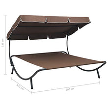 Tidyard Lettino Prendisole Matrimoniale con Baldacchino Marrone,Lettino da Sole Matrimoniale da Giardino Esterno,Lettino Prendisole Doppio,Lettino Prendisole con Baldacchino 200 x 173 x 135 cm