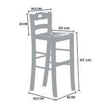 Sgabello in legno con schienale h 66cm con manico seduta in paglia ciliegio