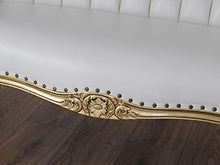 SIMONE GUARRACINO LUXURY DESIGN Divano Megan Stile Barocco Francese Foglia Oro Ecopelle Bianca Bottoni Crystal SW