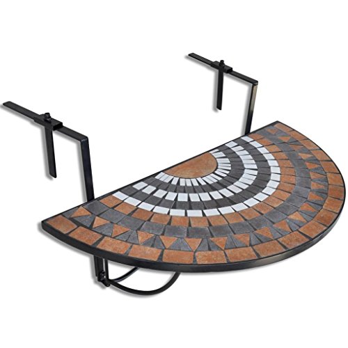 vidaXL Tavolo da Balcone a Mosaico Semicircolare Terracotta Bianca Espositore