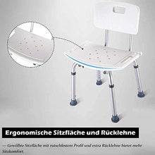 Sedia da doccia con schienale 6 marce Sedia da bagno per anziani regolabile Sedia da doccia Panca Sgabello Sedile Sedia da bagno antiscivolo-bianca