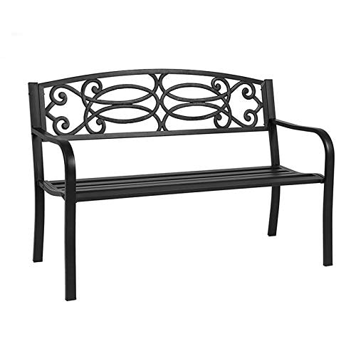 Creative LDF Panchina da Giardino in Metallo Panchina da Parco Nera Panchina da Esterno A 2 Posti per Portico Anteriore Cortile da Giardino Prato da Giardino Piattaforma da Esterno, Montaggio Facile