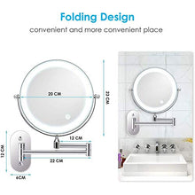 MOMD Specchio Ingranditore da Parete con Luce LED, Lente d'Ingrandimento 10x e Specchio Piatto, Specchio da Bagno Girevole Orizzontali a 360 °10x