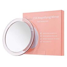 15X Specchio ingranditore (15cm rotondo) - con 3 ventose Utilizzare per un'applicazione di trucco precisa - Sopracciglia/Tweezing - Rimozione di punti neri - Specchio per il trucco da bagno/viaggio