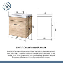 Planetmöbel Lavabo sospeso da 60 cm, in rovere Sonoma, con lavabo in ceramica e cassetto per bagno
