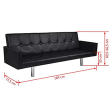 GOTOTOP Divano letto in similpelle con braccioli, struttura in legno, 3 posizioni regolabili, 184 x 77,5 x 66,5 cm, nero