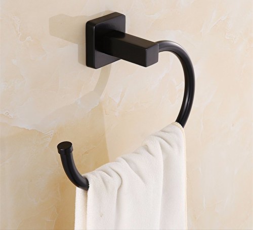 MBYW Portasciugamani Portasciugamani da Bagno Portasciugamani da Bagno in Acciaio Inossidabile Nero con Anello Senza punzonatura Europeo Appeso Antico portasciugamani Ciondolo per Bagno, B