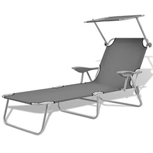 Festnight Lettino Predisole Pieghevole con Schienale e tettuccio Regolabil da Giardino/Patio/Campeggio Spiaggia da Esterni Rivestimento in Tessuto e Tettuccio in Acciaio 58x189x27 cm