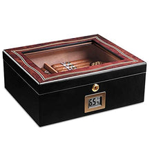 ZSY Cedar Wood Desktop Cigar Humidor with Tray And Adjustable Divider - Digital Hygrometer, Front Edge Stainless Steel Patch, Great for Home, Office, Bedroom
