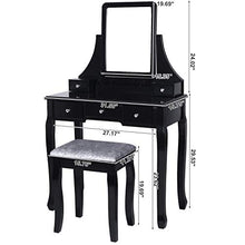 zhangfengjiao Mini Comò in Legno Massello in Stile Europeo, Comò con Sedia, Cassetto E Specchio, Adatto per Camera da Letto, Bagno (Nero)