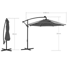 SONGMICS Ombrellone da Giardino Decentrato con 32 Luci a LED a Energia Solare, Ombrellone Ø 3 m con Base, Protezione UPF50+, Manovella per Apertura/Chiusura, Terrazzo Cortile, Grigio GPU018G01