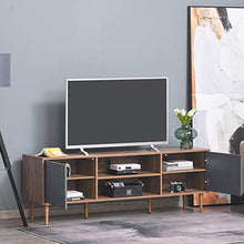 homcom Mobile TV per Salotto con 2 Armadietti con Anta e Mensole, per TV Fino 60'', 160x39.5x55cm, Teak e Grigio