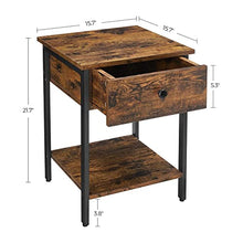 VASAGLE Comodino, Tavolino Divano con Cassetto e Ripiano, Struttura in Metallo, Montaggio Facile, per Camera da Letto Soggiorno, Stile Industriale, Marrone Vintage e Nero LET55BX
