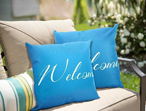 MoKo Federe per Cuscino in Poliestere Impermeabile [2 Pezzi], con Stampe Lettere Semplice Copricuscini per Divano Decorativi Morbida a Casa Caffetteria Decorazione all'Aperto, 45x45 cm, Blu - Arredi Casa