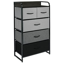 mDesign Elegante cassettiera moderna con 3 cassetti grandi e 2 piccoli – Comò in metallo, legno MDF e tessuto – Capiente canterano ideale per qualunque stanza della casa – multicolore/grigio/nero