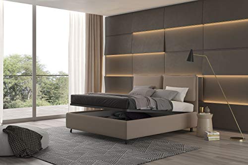 Talamo Italia Letto contenitore matrimoniale Bach, Made in Italy, Struttura in tessuto imbottito, Adatto a materasso 160x190 cm, Tortora