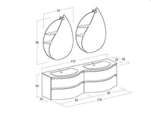 Mobile da bagno con due lavabi - Misura: L.170 P.52/35 cm - Finitura: Rovere Tranche? Scuro ? Rovere Tranche? Bianco - Top: Top Lavabo In Ocritech Con Vasca Integrata - 100% made in Italy
