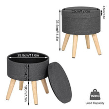 WOLTU SH08dgr Pouf Contenitore Sgabello Basso Sedia Rotonda Poggiapiedi Gambe in Legno Grigio Scuro