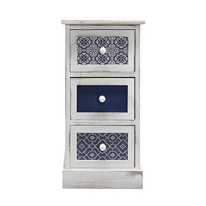 Rebecca Mobili Comodino salvaspazio, cassettiera 3 cassetti, legno, bianco grigio blu, design vintage, per arredo casa camera da letto salotto - Misure: 59,5 x 30 x 25 cm (HxLxP) - Art. RE6081