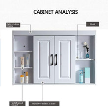 Bathroom mirror Armadietto Specchio Bagno in Legno Massello, Scatola Portaoggetti Nascosta con Doppio Sportello, con Ripiano, Bianco, 65 × 70 × 14 Cm