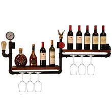 YIONGA CAIJINJIN Wine Rack Cremagliera del Vino, Tubo di Ferro battuto Loft Parete in Legno massello Vino Rack Vino Appeso Bar Rack, Stand di Esposizione Conservazione