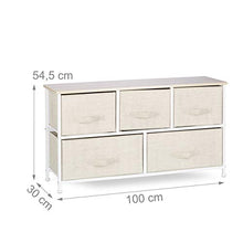 Relaxdays Mobiletto con 5 Cassetti, Cassettiera, Acciaio, Beige, HxLxP: 54,5 x 100 x 30 cm