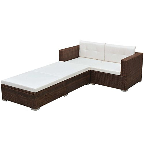 Festnight Set Divano/Divano Letto Modulare con 2 Posti da Giardino/Patio/Balcone/Piscina/Esterno in Polirattan Marrone