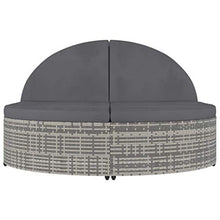 Festnight 2 Posti Lettino Prendisole con Tettuccio e Cuscino in Polyrattan Grigio Sedie a Sdraio da Giardino Doppio Lettino Prendisole 198 x 138 x 28 cm Grigio
