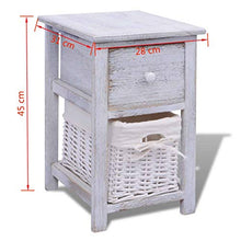 Zora Walter - Comodino in Legno, Stile Shabby Chic, Colore: Bianco Comò per Camera da Letto, con 1 cassetto e 1 Cesto in Rattan