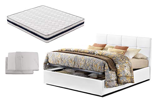 SARDAMATERASSI Letto matrimoniale con box contenitore + materasso memory 21 cm ortopedico +coppia guanciali memory saponetta sfoderabili