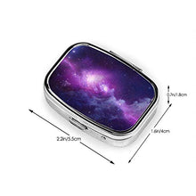 Pill Box - Portapillole per pillole Galaxy blu e viola, portatile rettangolare in metallo argento, compatto 2 spazi, portapillole per viaggio/tasca/borsa