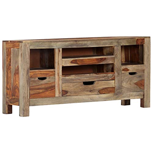FAMIROSA Credenza Grigia 100x30x50 cm in Legno Massello di Sheesham