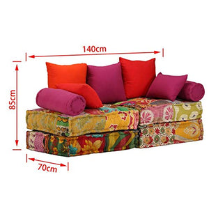 Tidyard Pouf Divano Letto Modulare a 2 Posti in Tessuto Patchwork,Divano Letto Modulare a 2 Posti in Tessuto,Divano Letto 2 Posti,Divano in Tessuto,Divano Modulare