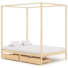 Lasamot Struttura Letto in Legno di Pino con 2 cassetti, Struttura a baldacchino per zanzariera, Staffa per Montante, Adatta per Materasso 140x200 cm (Materasso Non Incluso), Legna Leggera