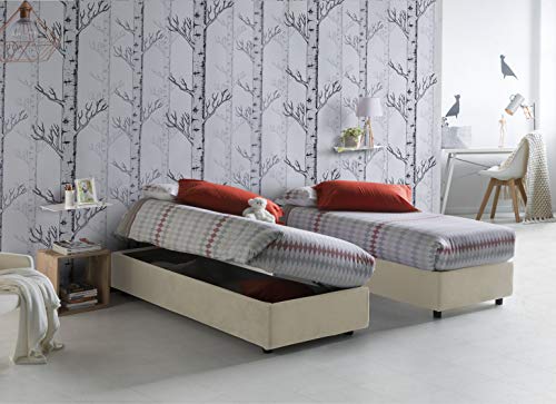 Talamo Italia Letto contenitore Singolo Silvia Sommier, Made in Italy, Letto con rivestimento in tessuto, Apertura laterale, con materasso cm 80x190 incluso, Panna