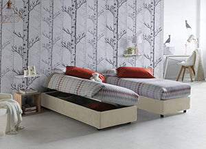 Talamo Italia Letto contenitore Singolo Silvia Sommier, Made in Italy, Letto con rivestimento in tessuto, Apertura laterale, con materasso cm 80x190 incluso, Panna